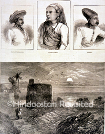 /data/Original Prints/Topography Views, City Views, Landscapes/SKETCH IN BOMBAY - MAHRATTA BRAHMIN - PARSEE WOMAN - PARSEE - TOWER OF SILENCE MALABAR HILL BOMBAY.jpg